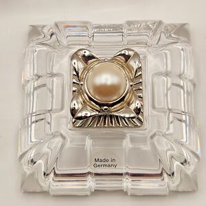 LENOX Crystal Trinket Box & Lid‎  Silver Accent Pearl Inlay Made in Germany